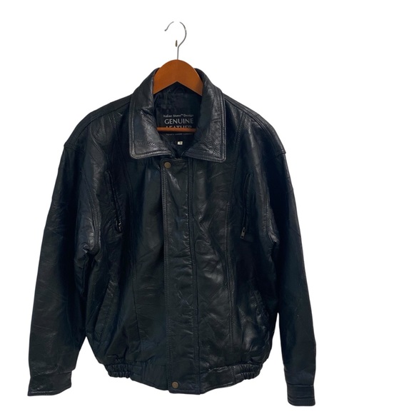 Leather Black Jacket Men Size Medium Bomber Flight Casual Varsity Outerwear - Picture 5 of 16